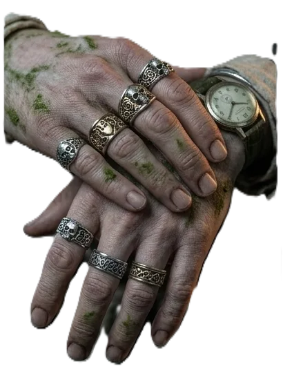 Two ring-covered hands held out, waiting